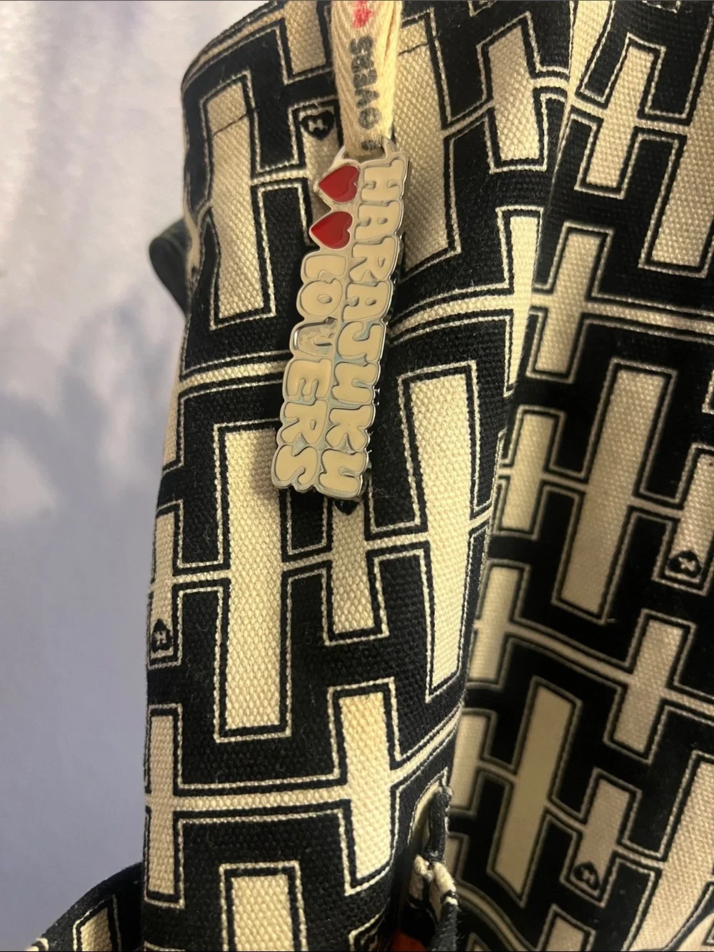 HARAJUKU ❤️❤️ LOVERS Black and Cream Geometric 100 % Cotton Women’s Tote Bag